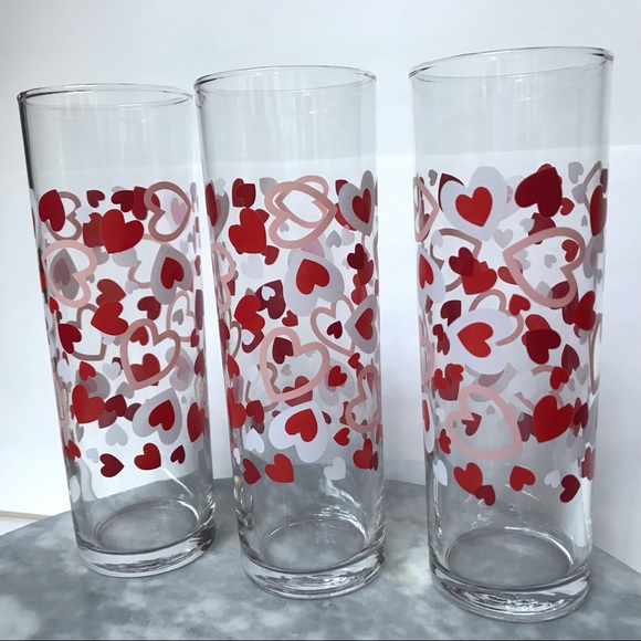Libbey Other - 3 Libbey Heart Valentine Day Tall Drinking Glasses